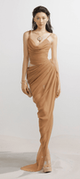 Harrell Asymmetric Pleated Mesh Spandex Floor Length Dress - MEAN BLVD