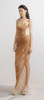 Harrell Asymmetric Pleated Mesh Spandex Floor Length Dress - MEAN BLVD