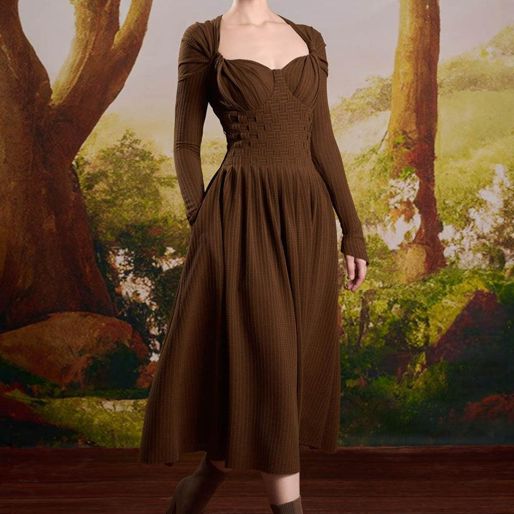 Women's Harry A-line Long Sleeved Cotton Midi Dress S/M/L Brown MEAN BLVD Brown / L Women's Harry A-line Long Sleeved Cotton Midi Dress S/M/L Brown MEAN BLVD Brown / L
