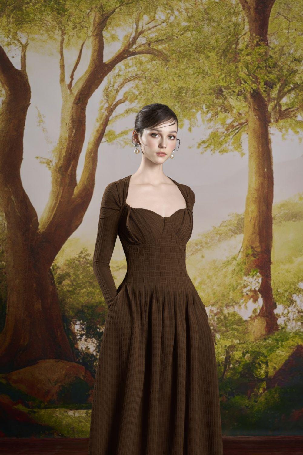 Women's Harry A-Line Long Sleeved Cotton Midi Dress S/M/L Brown Mean Blvd Brown / L Women's Harry A-Line Long Sleeved Cotton Midi Dress S/M/L Brown Mean Blvd Brown / L