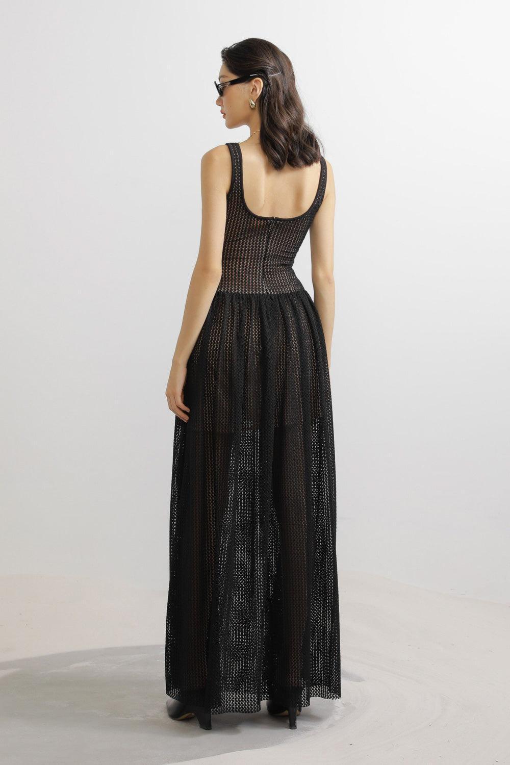 Hartman A-line Scoop Neck Mesh Lace Floor Length Dress - MEAN BLVD