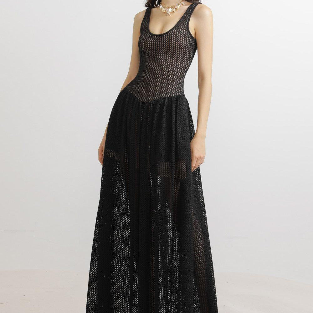 Hartman A-line Scoop Neck Mesh Lace Floor Length Dress - MEAN BLVD