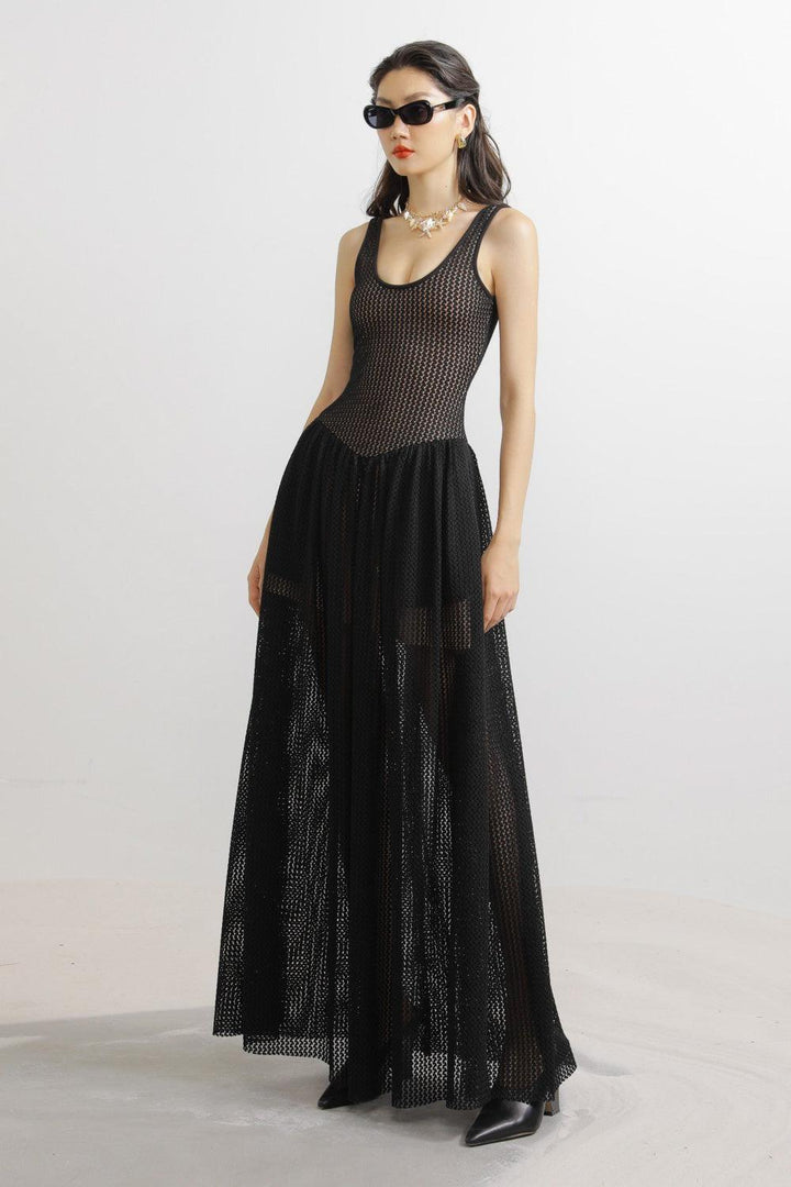 Hartman A-line Scoop Neck Mesh Lace Floor Length Dress - MEAN BLVD