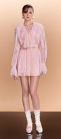 Hattie Gathered Poet Sleeved Lace Mini Dress - MEAN BLVD