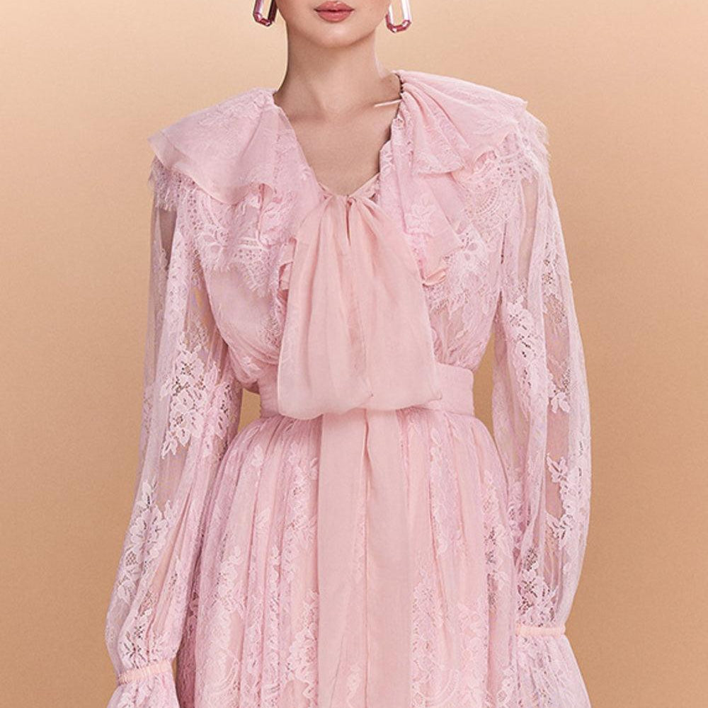 Hattie Gathered Poet Sleeved Lace Mini Dress - MEAN BLVD