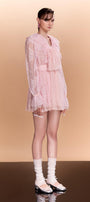 Hattie Gathered Poet Sleeved Lace Mini Dress - MEAN BLVD