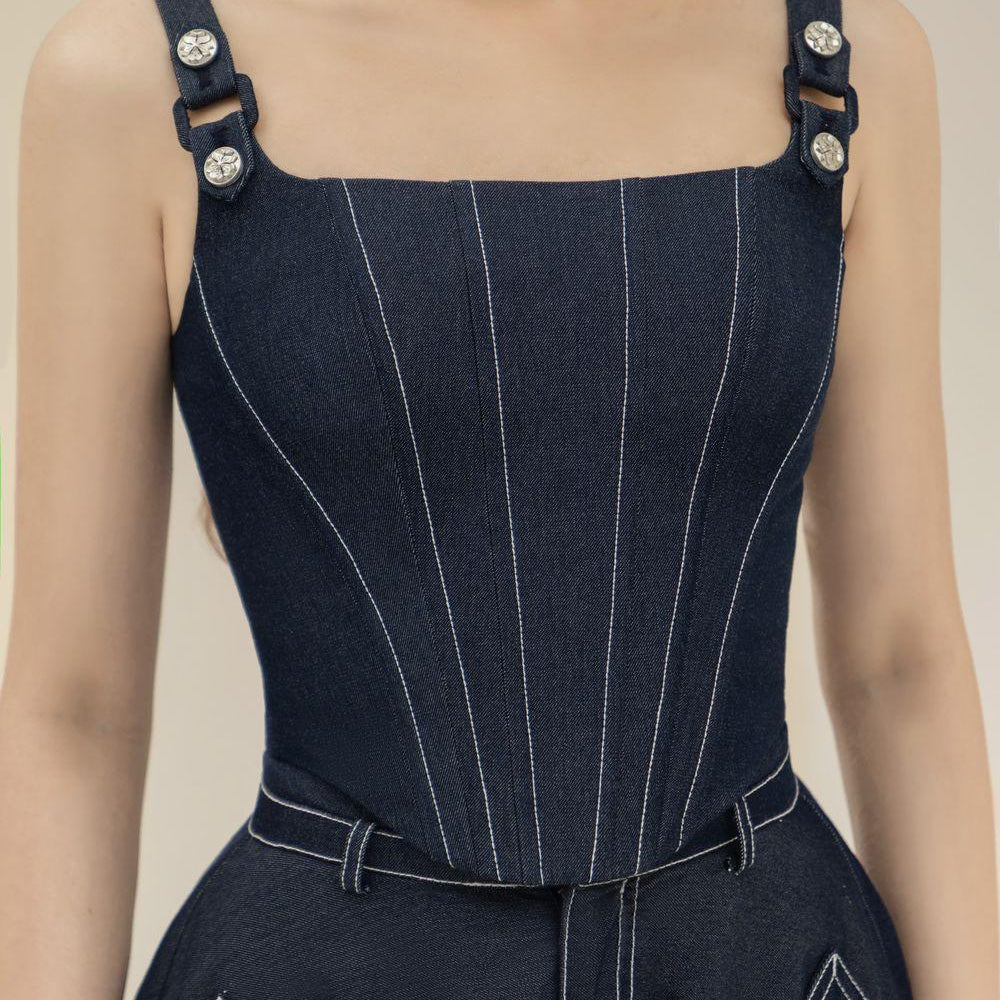 Havana Bodycon Square Neck Denim Crop Top - MEAN BLVD