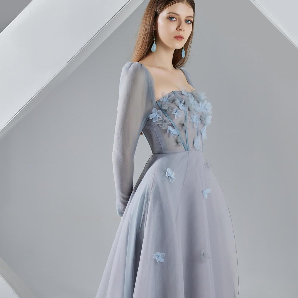Hayley Flared Long Sleeved Organza Ankle Length Dress - MEAN BLVD