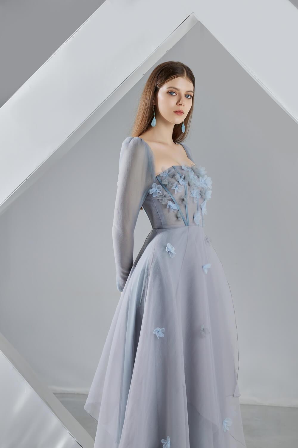 Hayley Flared Long Sleeved Organza Ankle Length Dress - MEAN BLVD