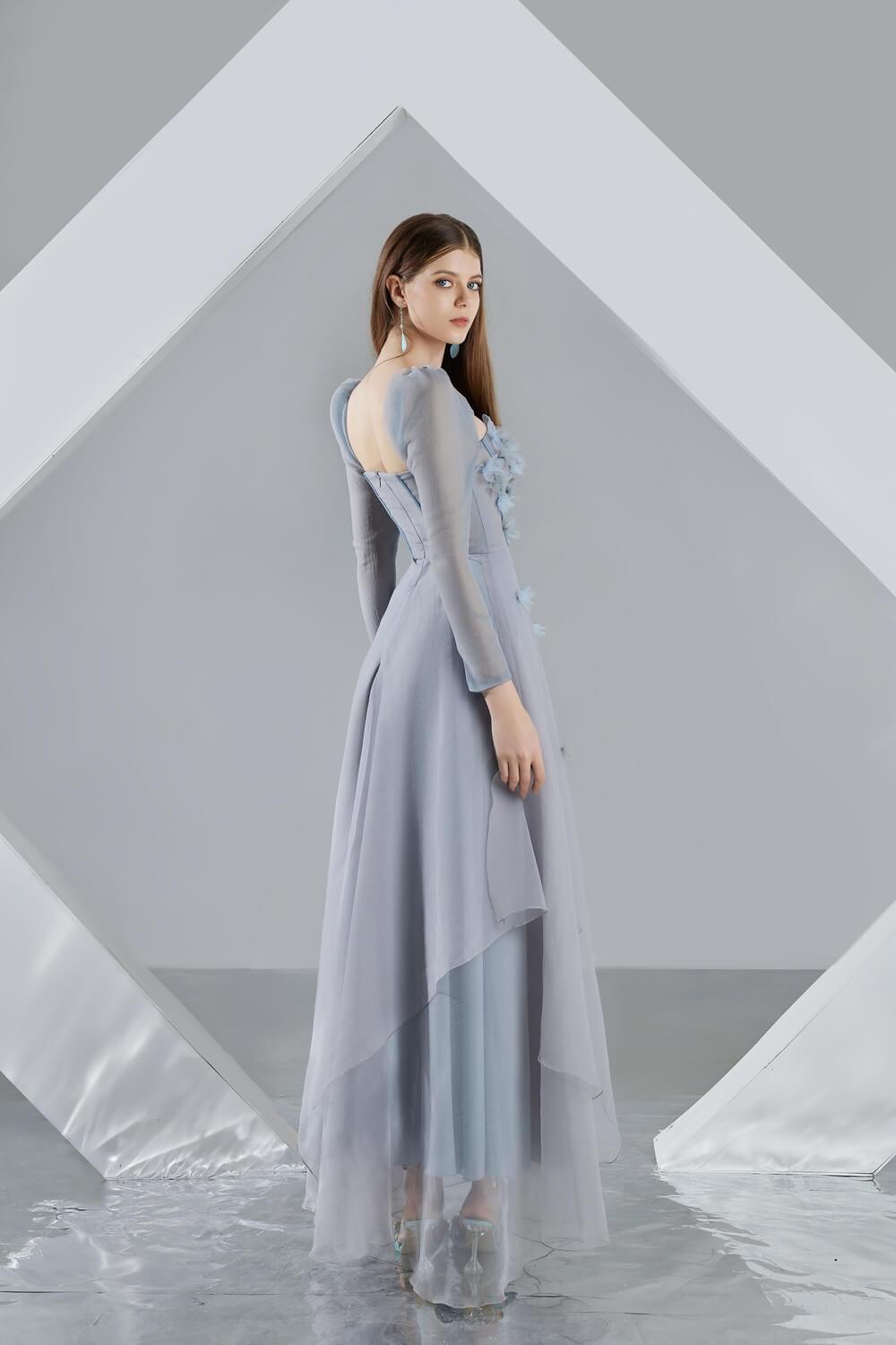 Hayley Flared Long Sleeved Organza Ankle Length Dress - MEAN BLVD