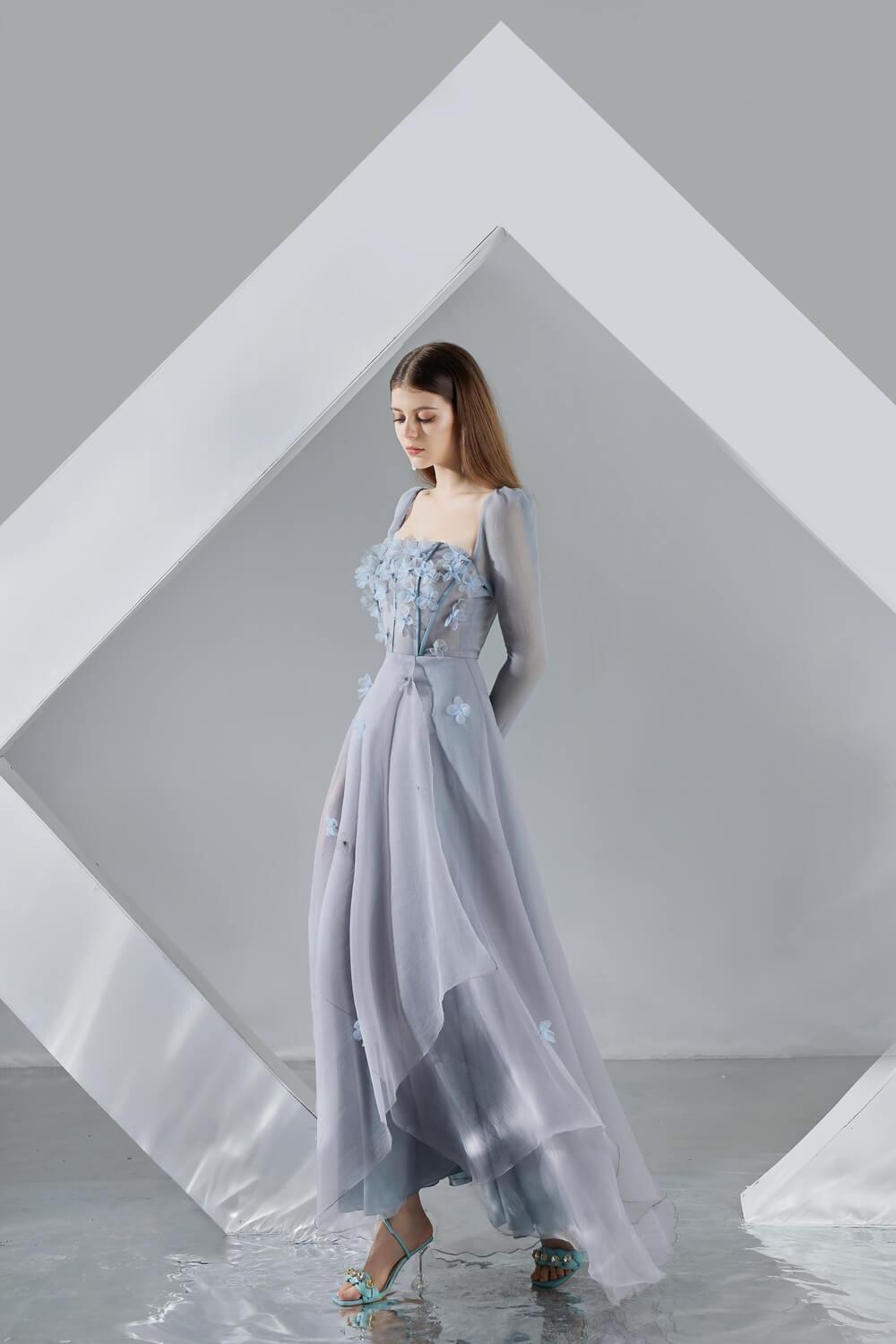Hayley Flared Long Sleeved Organza Ankle Length Dress - MEAN BLVD