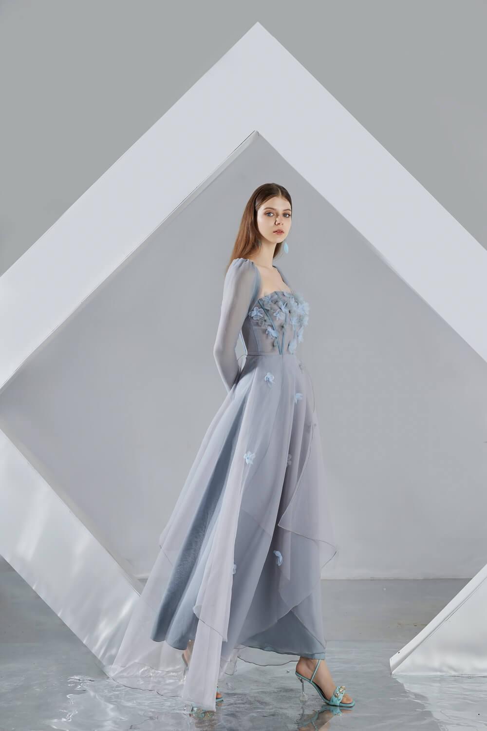 Hayley Flared Long Sleeved Organza Ankle Length Dress - MEAN BLVD