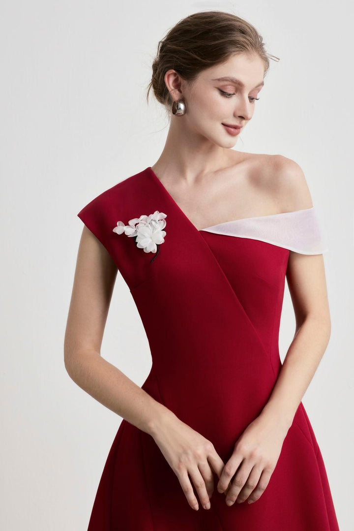 Hazel A-line Asymmetric Sleeved Punto Midi Dress - MEAN BLVD