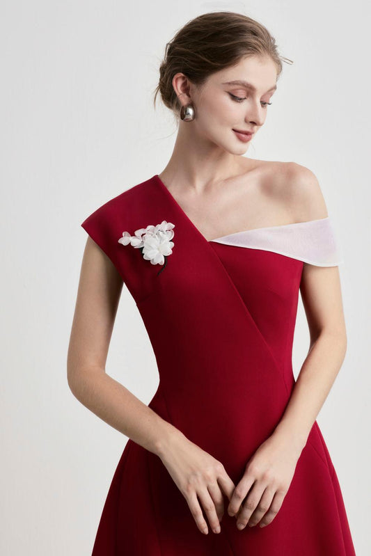 Hazel A-line Asymmetric Sleeved Punto Midi Dress - MEAN BLVD