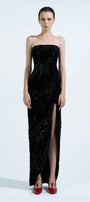 Hedi Strapless Slit Hem Velvet Ankle Length Dress - MEAN BLVD