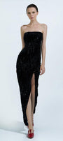 Hedi Strapless Slit Hem Velvet Ankle Length Dress - MEAN BLVD