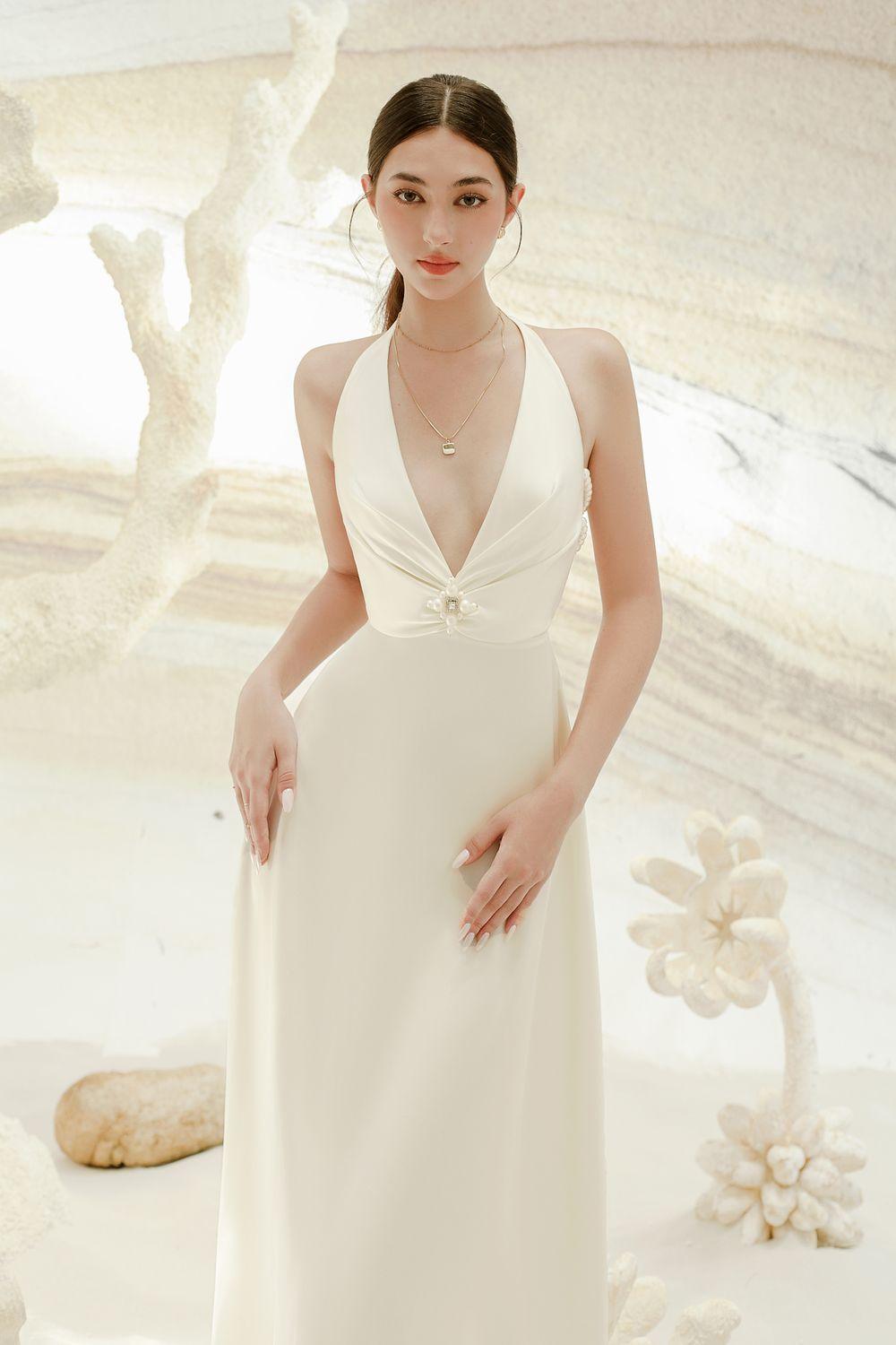 Heidi Halter Draped Silk Satin Maxi Dress - MEAN BLVD