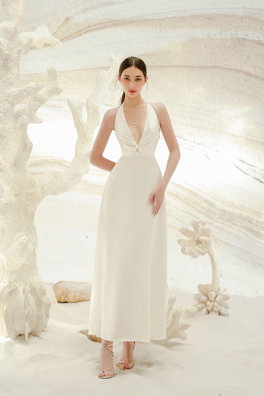 Heidi Halter Draped Silk Satin Maxi Dress - MEAN BLVD