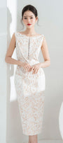 Helen Pencil Boat Neck Lace Midi Dress - MEAN BLVD