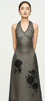 Helena Halter Flower Applique Chiffon Midi Dress - MEAN BLVD