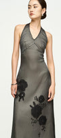 Helena Halter Flower Applique Chiffon Midi Dress - MEAN BLVD