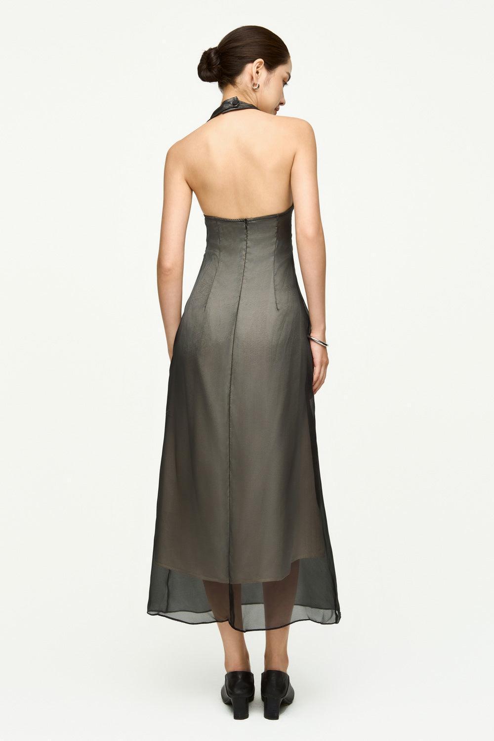 Helena Halter Flower Applique Chiffon Midi Dress - MEAN BLVD