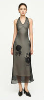 Helena Halter Flower Applique Chiffon Midi Dress - MEAN BLVD