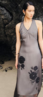 Helena Halter Flower Applique Chiffon Midi Dress - MEAN BLVD