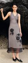 Helena Halter Flower Applique Chiffon Midi Dress - MEAN BLVD