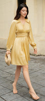 Helga A-line Gathered Silk Satin Above The Knee Dress - MEAN BLVD