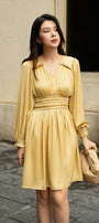 Helga A-line Gathered Silk Satin Above The Knee Dress - MEAN BLVD