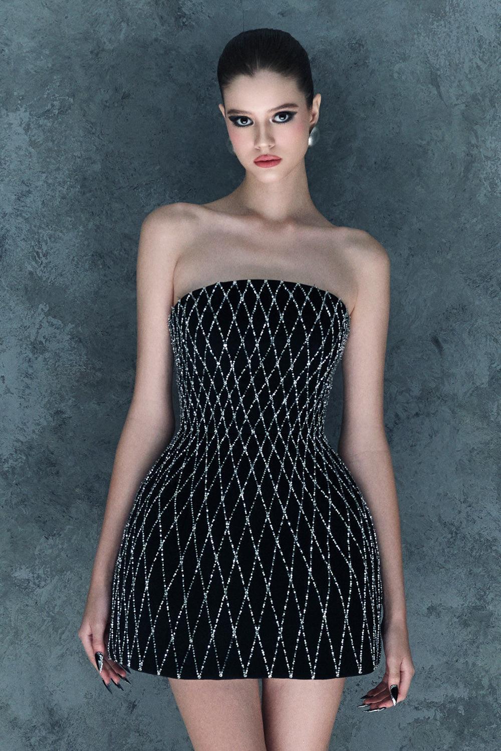 Women's Heliya A-line Straight Across Neck Silk Mini Dress Customize Black/Nude MEAN BLVD Black / Customize Women's Heliya A-line Straight Across Neck Silk Mini Dress Customize Black/Nude MEAN BLVD Black / Customize