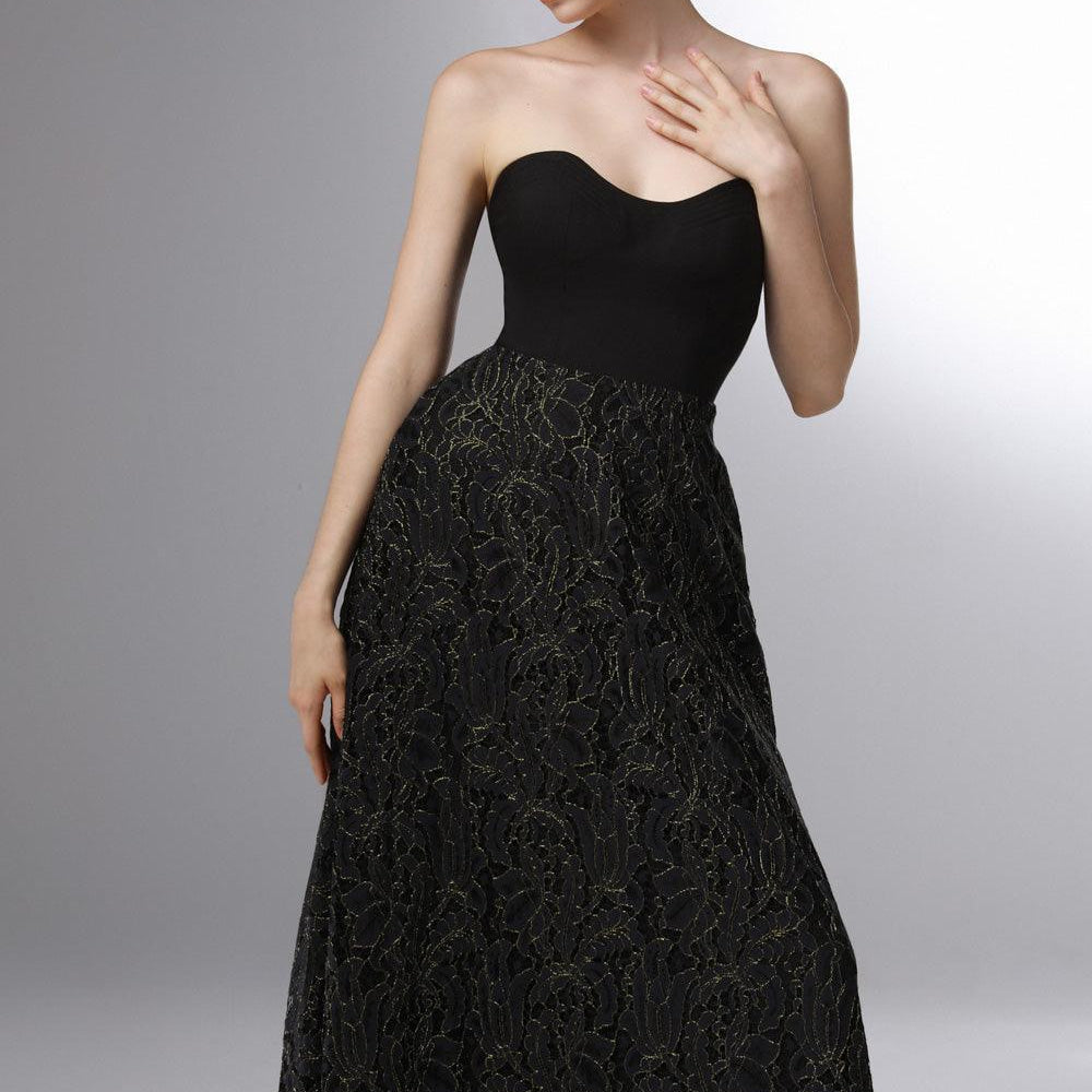 Heraldry A-line Open Shoulder Embroidered Lace Floor Length Dress - MEAN BLVD