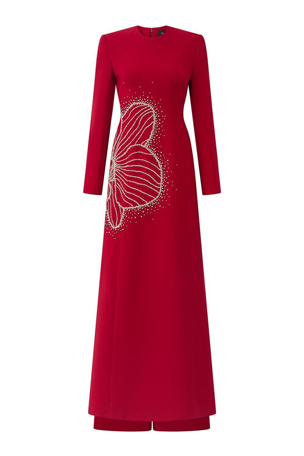 Heritg Sheath Long Sleeved Velvet Satin Floor Length Ao Dai - MEAN BLVD