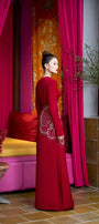 Heritg Sheath Long Sleeved Velvet Satin Floor Length Ao Dai - MEAN BLVD