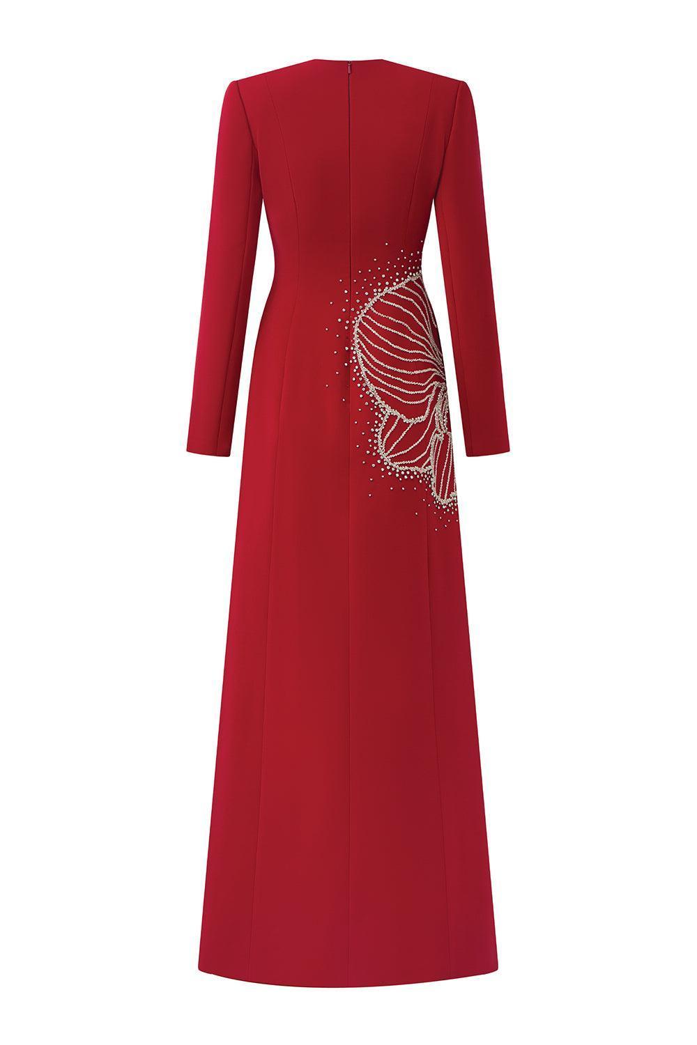 Heritg Sheath Long Sleeved Velvet Satin Maxi Dress - MEAN BLVD