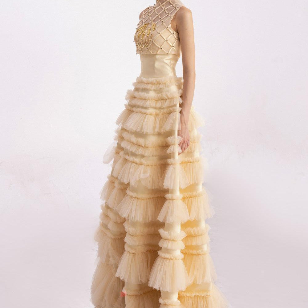 Hester Layered Sleeveless Mesh Silk Floor Length Dress - MEAN BLVD