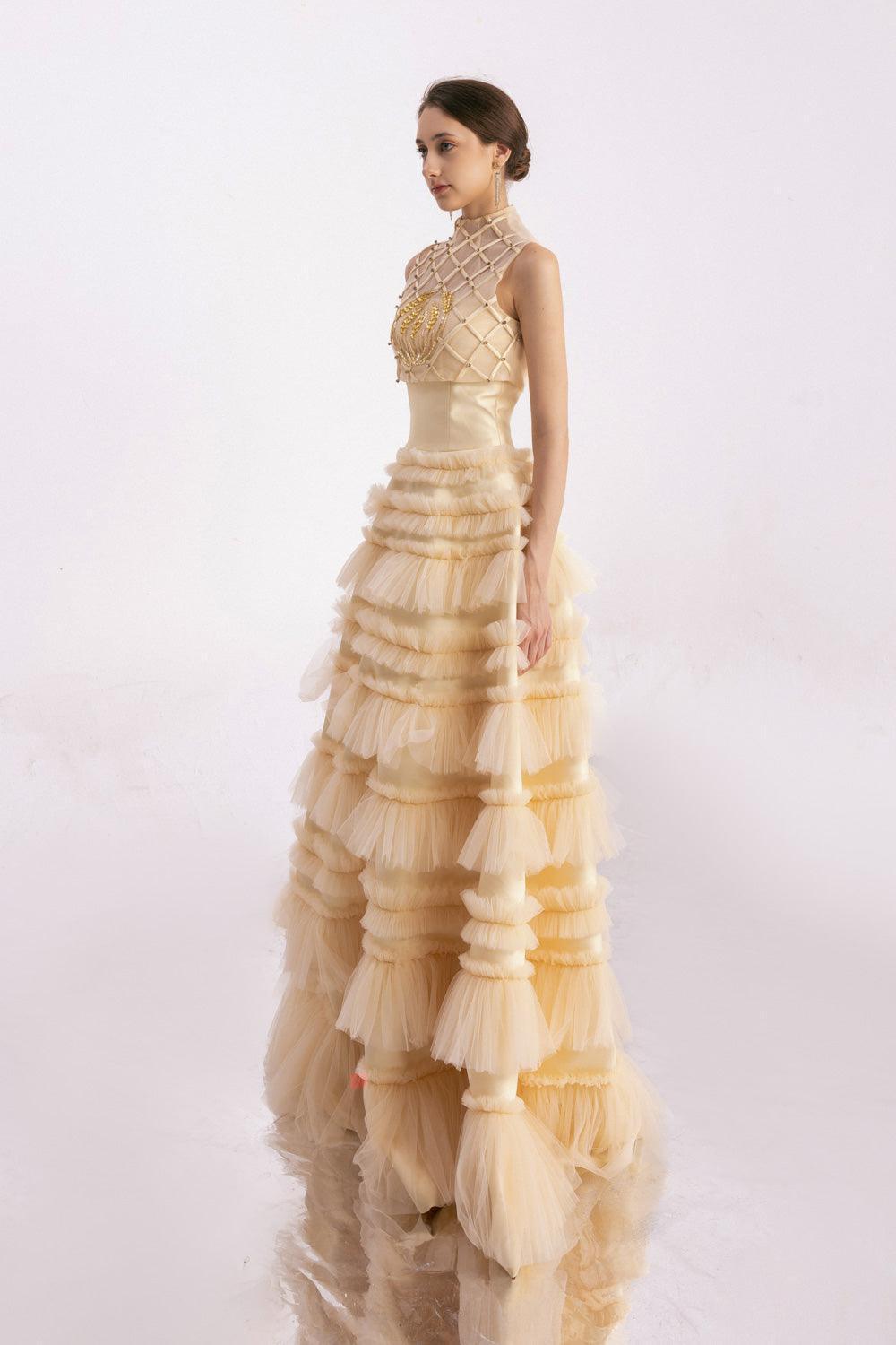Hester Layered Sleeveless Mesh Silk Floor Length Dress - MEAN BLVD