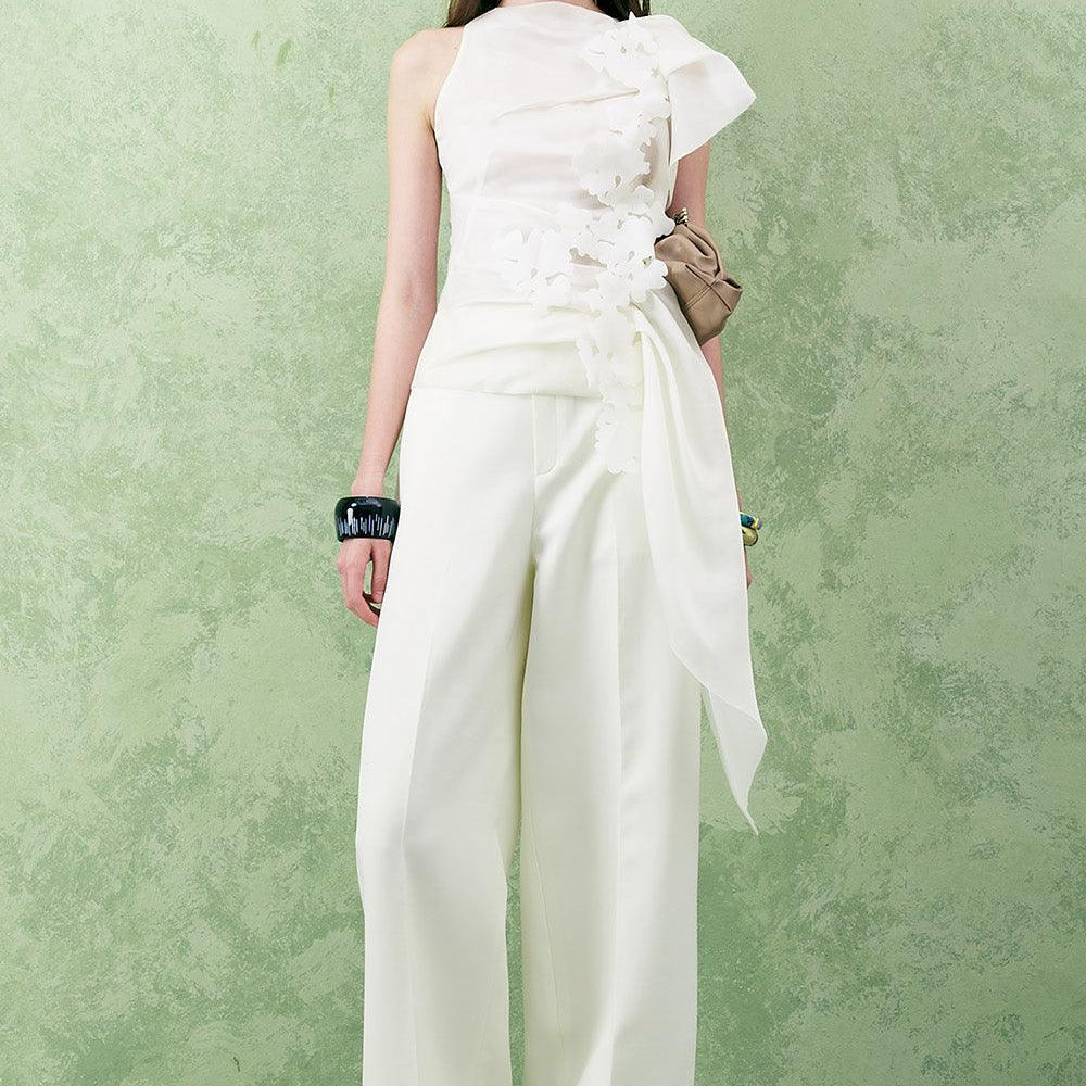 Hibiscus Straight Wide Leg Twill Floor Length Pants - MEAN BLVD