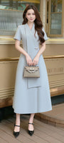Hily A-line V-Neck Linen Cotton Midi Dress - MEAN BLVD