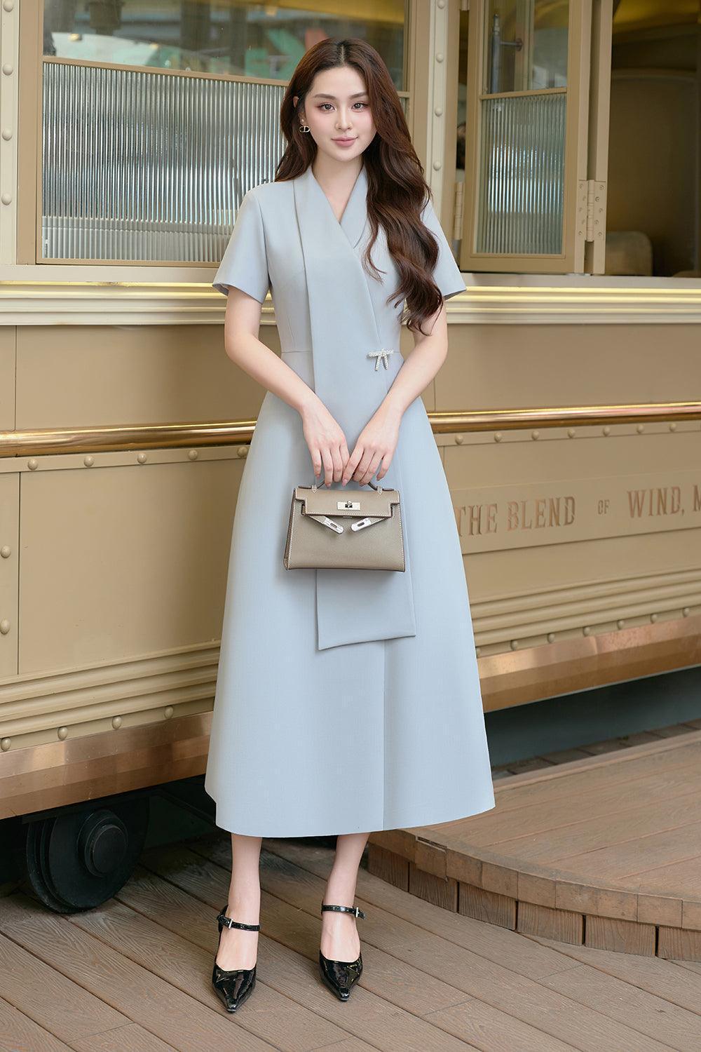Hily A-line V-Neck Linen Cotton Midi Dress - MEAN BLVD
