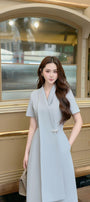 Hily A-line V-Neck Linen Cotton Midi Dress - MEAN BLVD