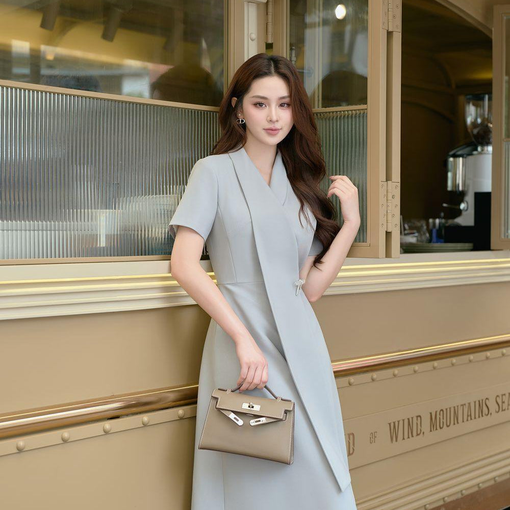 Hily A-line V-Neck Linen Cotton Midi Dress - MEAN BLVD