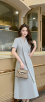 Hily A-line V-Neck Linen Cotton Midi Dress - MEAN BLVD