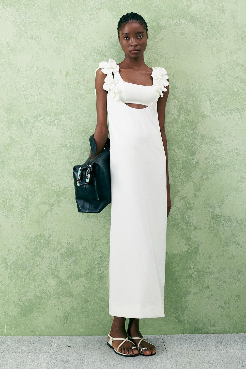 Hiptage Straight Square Neck Crepe Ankle Length Dress - MEAN BLVD