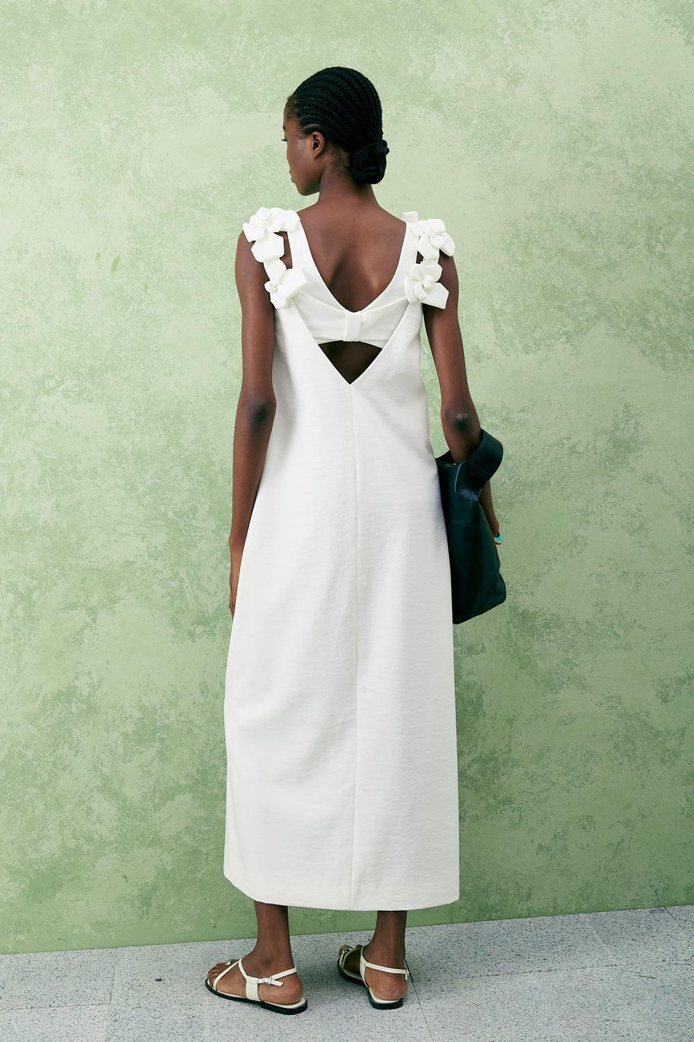 Hiptage Straight Square Neck Crepe Ankle Length Dress - MEAN BLVD