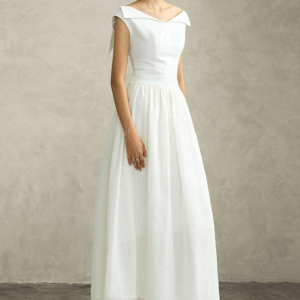 Hira A-line Sailor Collar Neck Silk Crepe Ankle Length Dress - MEAN BLVD