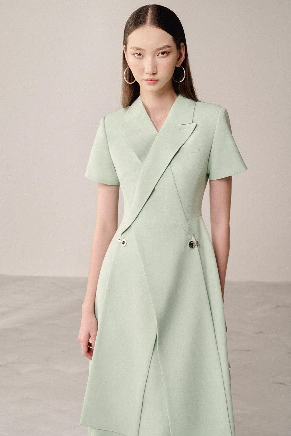 Women's Hisole Crossover Short Sleeved Linen Cotton Midi Dress S/M/L/Customize Green Mean Blvd Green / L