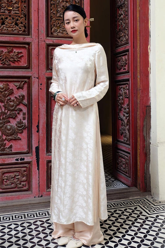 Hoang Tong Straight Boat Neck Silk Floor Length Ao Dai - MEAN BLVD