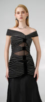 Hodges Drop Waist Off-Shoulder Organza Floor Length Dress - MEAN BLVD